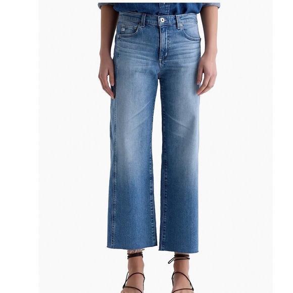 Ag Adriano Goldschmied Denim - AG‎ Adriano Goldschmied Saige Wide Leg Crop Jeans Blue Raw Hem Mid Rise Size 32